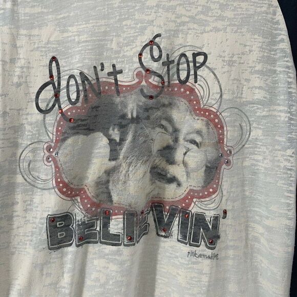 Santa Dont Stop Believin' Christmas Ragland Tee L - Picture 2 of 7